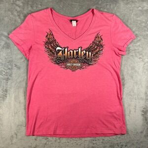 Harley Davidson Womens Pink V-Neck Graphic T-Shirt Big Barn Des Moines Iowa M